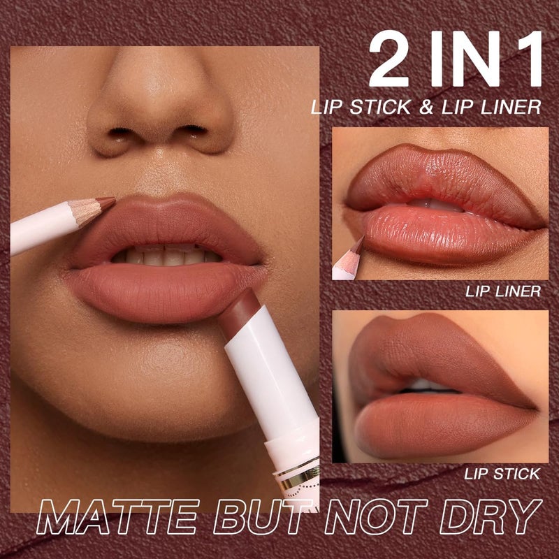USHAS 2 in 1 Waterproof Lipstick and Lip Liner Combo Set - Long Lasting Matte Lipstick Pen with Lip Liner Set Makeup Kits (S16, Pack of 1) - Image 2