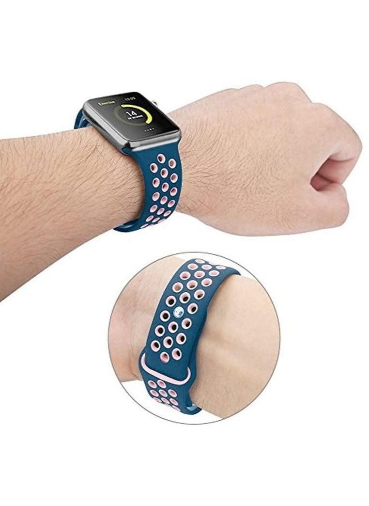 VITION - Sport Band for Apple Watch 42mm/44mm/45mm Breathable Soft Silicone Replacement Wristband for iWatch Series 7/6/5/4/3/2/1/SE Nike+/Sports Edition Blue/Pink) - Image 1