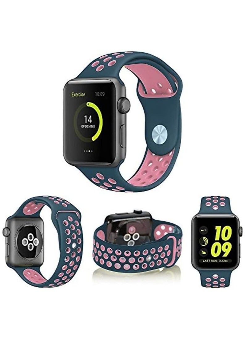 VITION - Sport Band for Apple Watch 42mm/44mm/45mm Breathable Soft Silicone Replacement Wristband for iWatch Series 7/6/5/4/3/2/1/SE Nike+/Sports Edition Blue/Pink) - Image 1