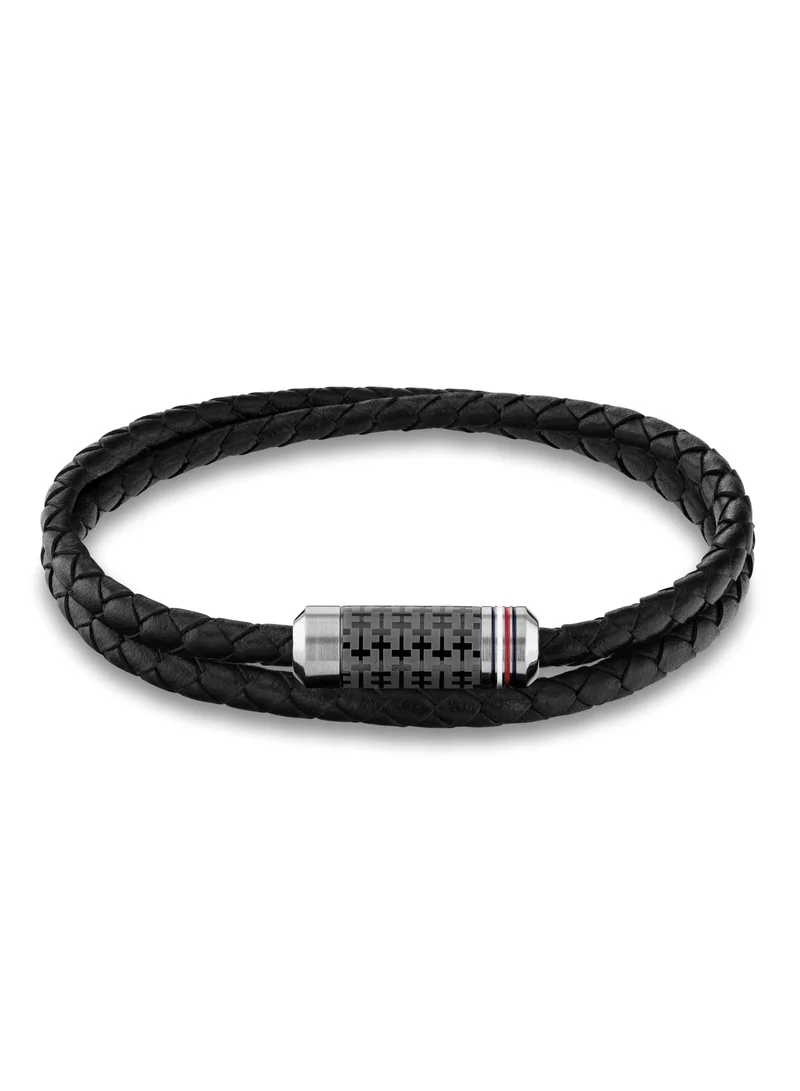 تومي هيلفيغر Tommy Hilfiger Men's Black Leather Bracelet - 2790327