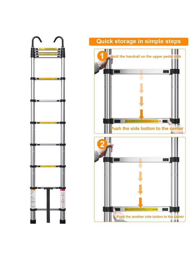 Telescopic Ladder, 6.5FT Aluminum Telescoping Ladder with Non-Slip Feet and Stable Hook, Portable Extension Ladder for Household and Outdoor Working, 330lb Capacity - Image 2