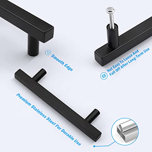 KNOBWELL 6 Pack 4 in（102mm） Matte Black Cabinet Handles, Stainless Cabinet Black Pulls for Kitchen Cabinet Cupboard Dresser Drawer, 4" Hole Center, 6-3/10"（160mm） Overall Length - Image 3