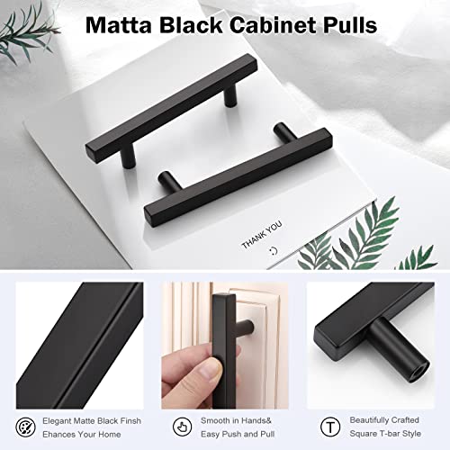 KNOBWELL 6 Pack 4 in（102mm） Matte Black Cabinet Handles, Stainless Cabinet Black Pulls for Kitchen Cabinet Cupboard Dresser Drawer, 4" Hole Center, 6-3/10"（160mm） Overall Length - Image 2