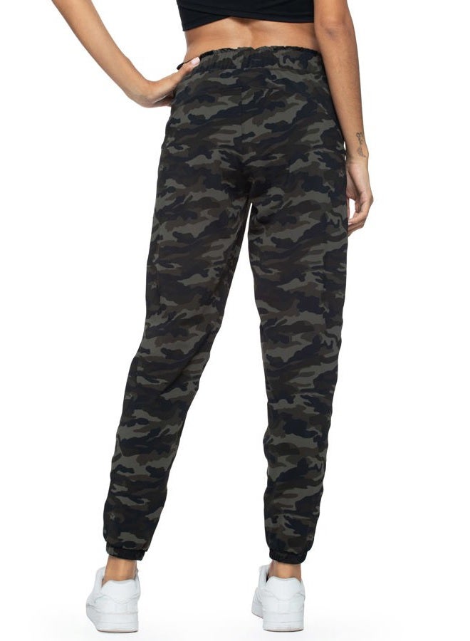 Haowind Joggers for Women with Pockets Elastic Waist Workout Sport Gym Pants Comfy Lounge Yoga Running Pants, Green Camo, XL - Image 2