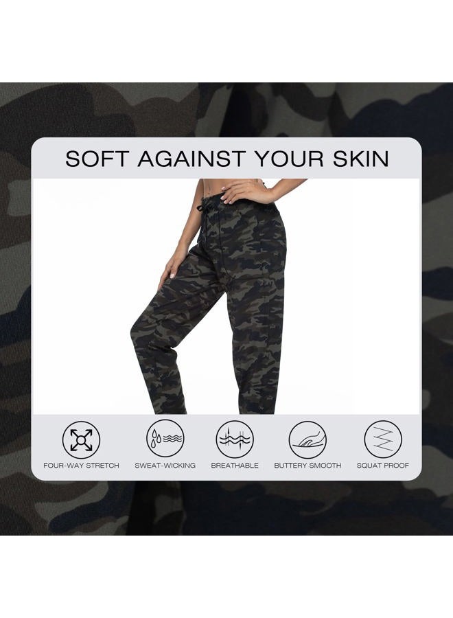 Haowind Joggers for Women with Pockets Elastic Waist Workout Sport Gym Pants Comfy Lounge Yoga Running Pants, Green Camo, XL - Image 4