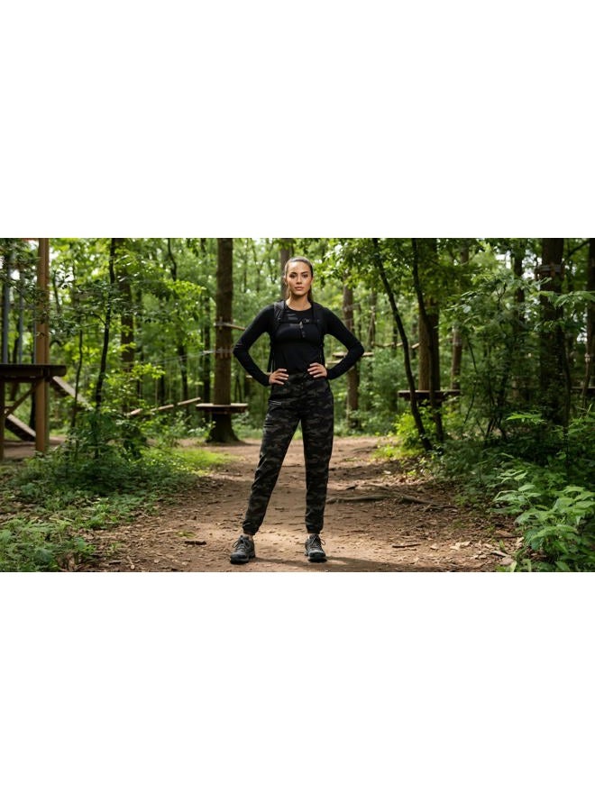 Haowind Joggers for Women with Pockets Elastic Waist Workout Sport Gym Pants Comfy Lounge Yoga Running Pants, Green Camo, XL - Image 3