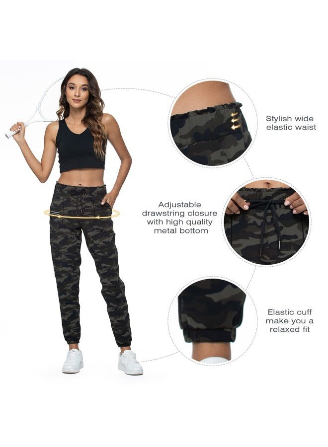 Haowind Joggers for Women with Pockets Elastic Waist Workout Sport Gym Pants Comfy Lounge Yoga Running Pants, Green Camo, XL - Image 5