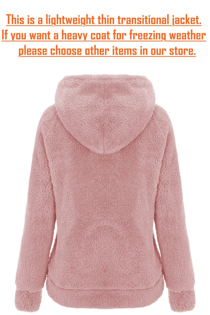 RISISSIDA Women Fleece Jacket Faux Fur Sherpa Short Coat with Hood Fall Spring Fuzzy Fluffy Furry Plush Lightweight Transitional Zip Up Hoodie Pink M - Image 4