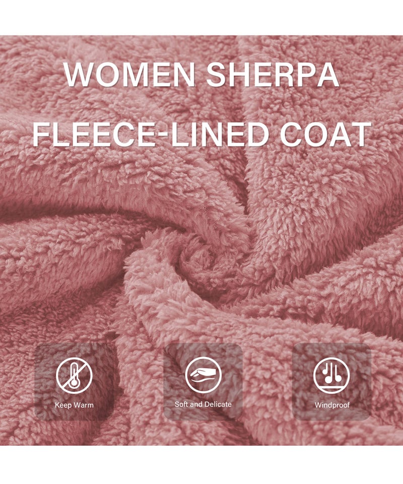 RISISSIDA Women Fleece Jacket Faux Fur Sherpa Short Coat with Hood Fall Spring Fuzzy Fluffy Furry Plush Lightweight Transitional Zip Up Hoodie Pink M - Image 5