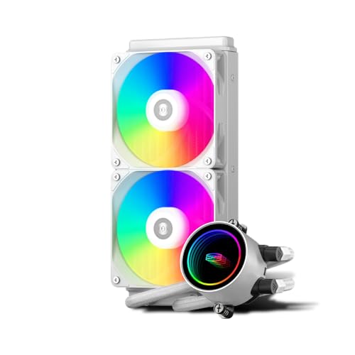 PCCOOLER مبرد سائل PCCOOLER CPS DA240 ARGB AIO، مبرد CPU بحجم 240 مم مع مروحتين ARGB مزدوجتين، سرعة مضخة عالية الأداء 3000RPM، مبرد AIO فعال بحجم 240 مم لألعاب الكمبيوتر باللون الأبيض - Image 1