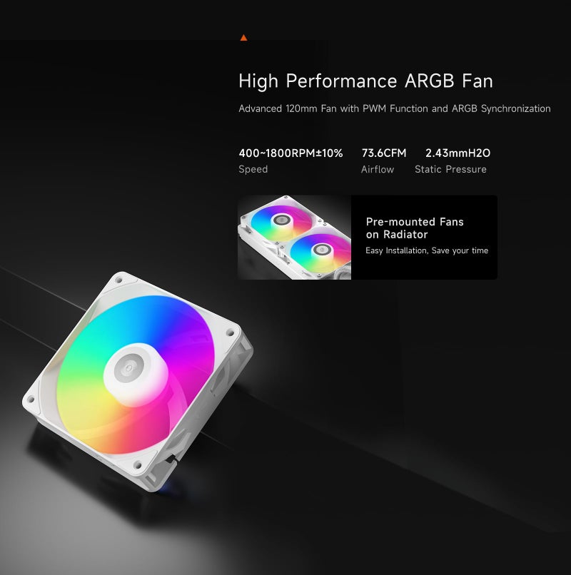 PCCOOLER مبرد سائل PCCOOLER CPS DA240 ARGB AIO، مبرد CPU بحجم 240 مم مع مروحتين ARGB مزدوجتين، سرعة مضخة عالية الأداء 3000RPM، مبرد AIO فعال بحجم 240 مم لألعاب الكمبيوتر باللون الأبيض - Image 5