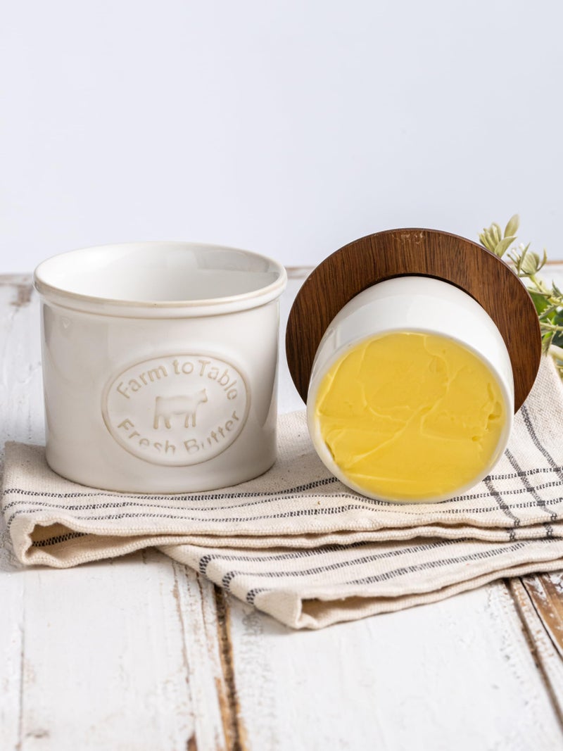 YHOJOY Ceramic Butter Dish With Lid, Butter Crock for Countertop, French Butter Keeper Holder for Spreadable Butter, Cream White - Image 3