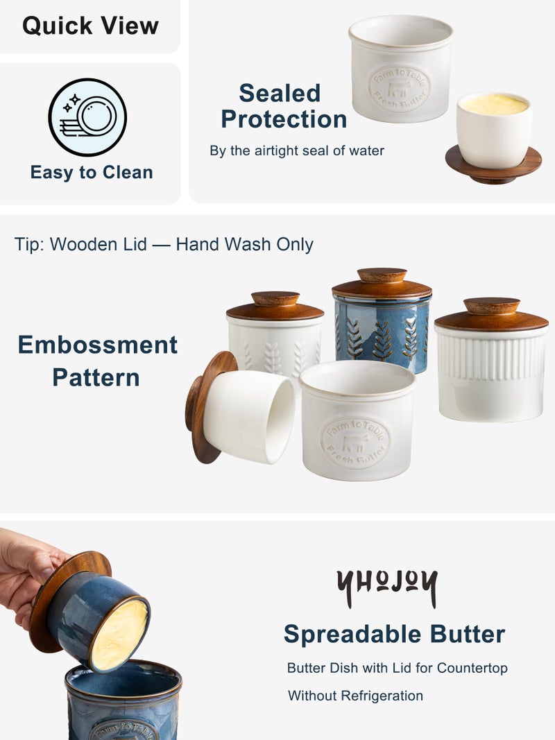 YHOJOY Ceramic Butter Dish With Lid, Butter Crock for Countertop, French Butter Keeper Holder for Spreadable Butter, Cream White - Image 2