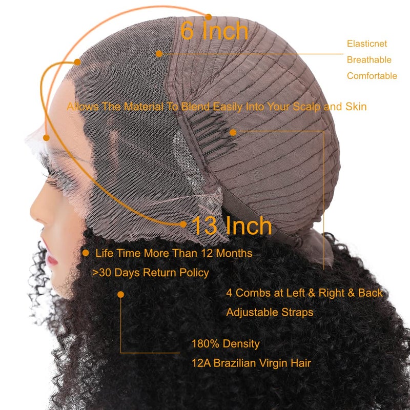 Ladoux 13x6 Kinky Curly Lace Front Wigs for Women Afro Kinky Curly Glueless Human Hair Wigs 180% Density Pre Plucked With Baby Hair HD Transparent 14Inch Kinky Curly Wigs - Image 5