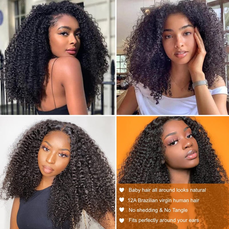 Ladoux 13x6 Kinky Curly Lace Front Wigs for Women Afro Kinky Curly Glueless Human Hair Wigs 180% Density Pre Plucked With Baby Hair HD Transparent 14Inch Kinky Curly Wigs - Image 2