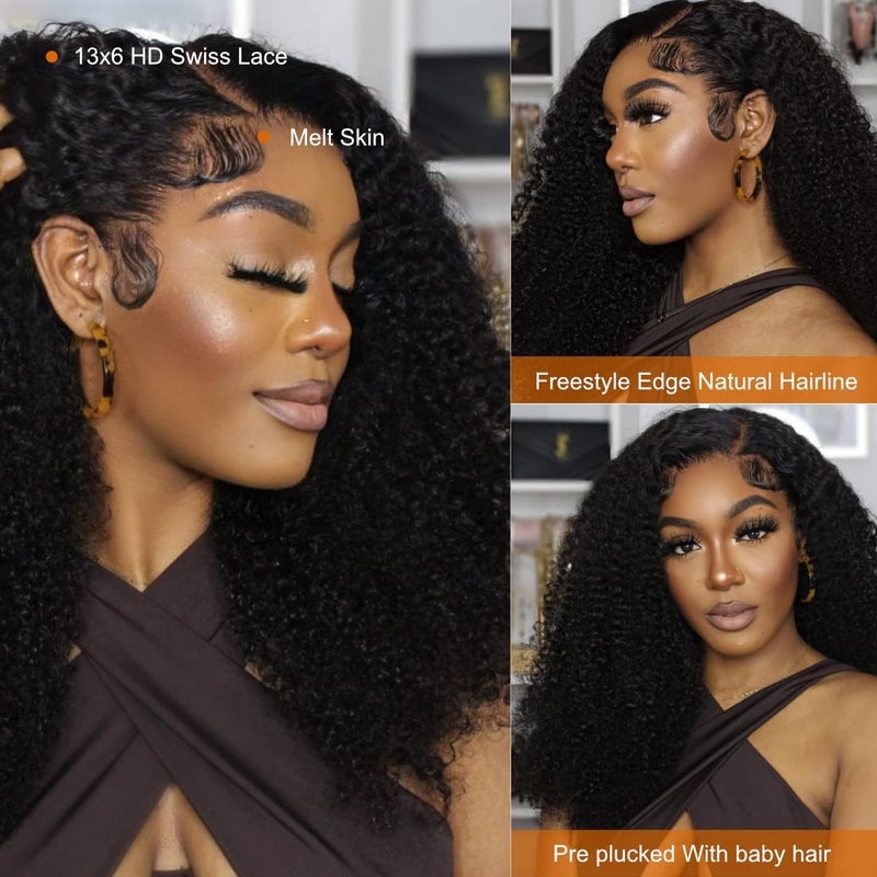 Ladoux 13x6 Kinky Curly Lace Front Wigs for Women Afro Kinky Curly Glueless Human Hair Wigs 180% Density Pre Plucked With Baby Hair HD Transparent 14Inch Kinky Curly Wigs - Image 4