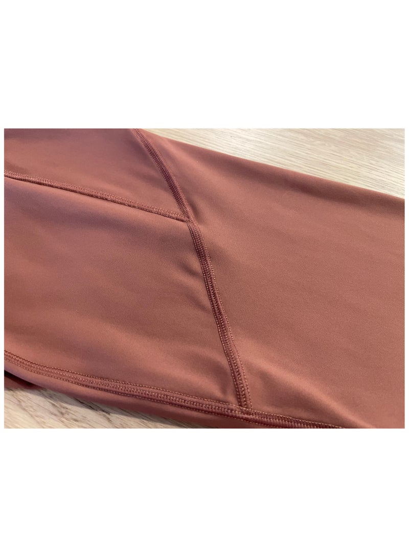 SOLOBUY Fitness Leggings High Waist Pockets Breathable, Color Terracotta, 1 Piece - Image 3