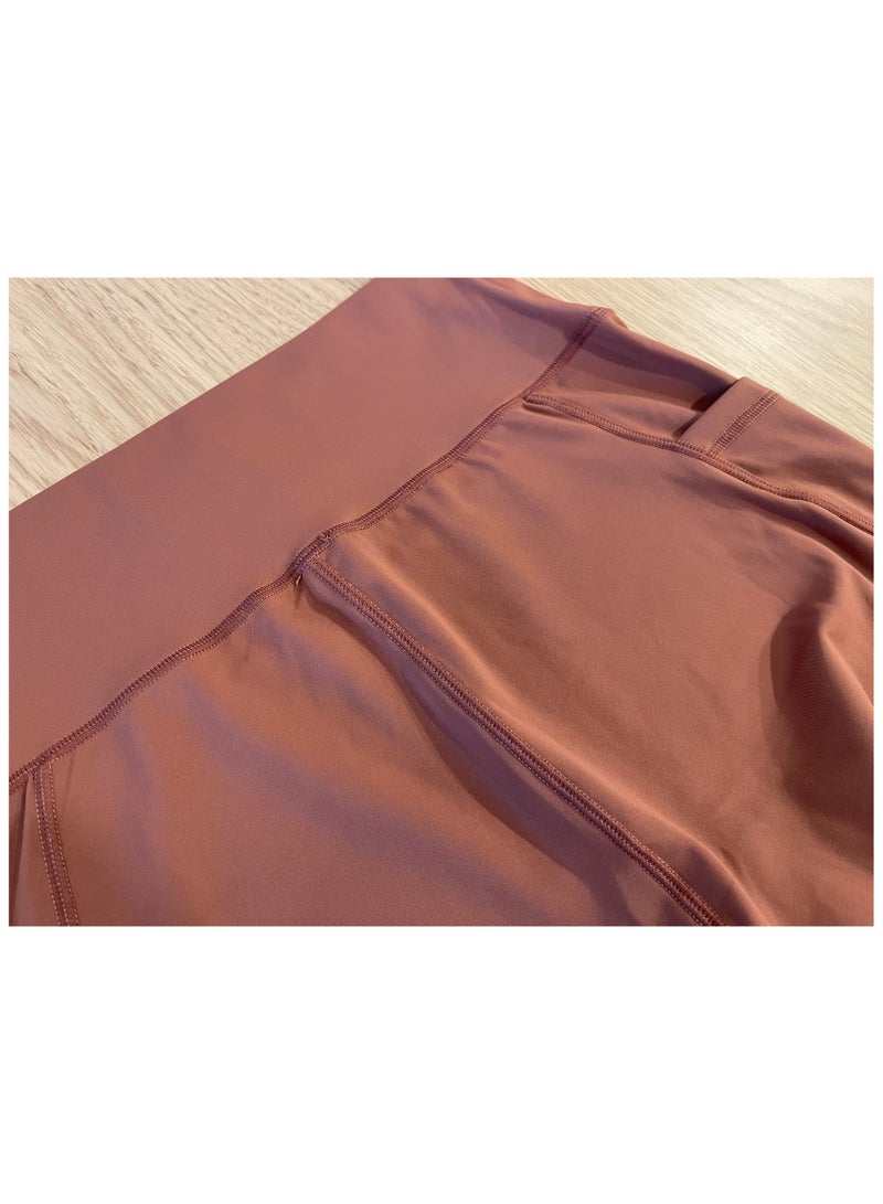 SOLOBUY Fitness Leggings High Waist Pockets Breathable, Color Terracotta, 1 Piece - Image 2