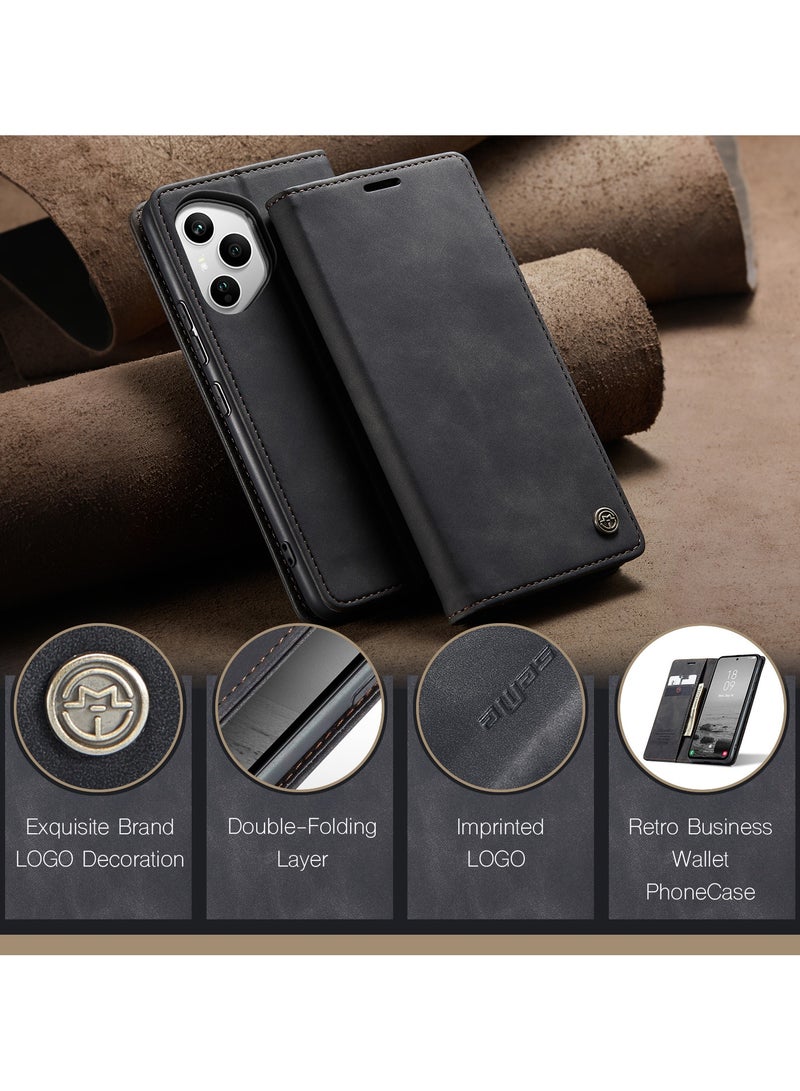 CaseMe Phone Case Luxury PU Leather Design 013 Flip Cover Card Slot Holder Cover For Honor 400 Pro (Black ) - Image 3