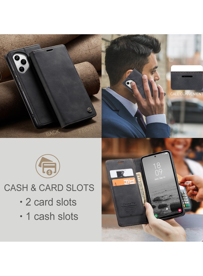 CaseMe Phone Case Luxury PU Leather Design 013 Flip Cover Card Slot Holder Cover For Honor 400 Pro (Black ) - Image 4