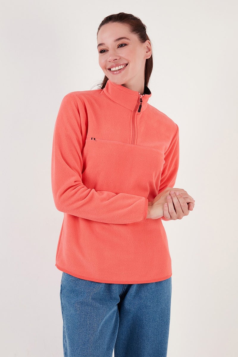 Lela Slim Fit Soft Textured Anti-Pilling Non-Pilling Half Zipper Polar Women's POLAR 5907000 - Image 4