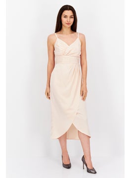 Women Plain Midi Casual Dress, Peach