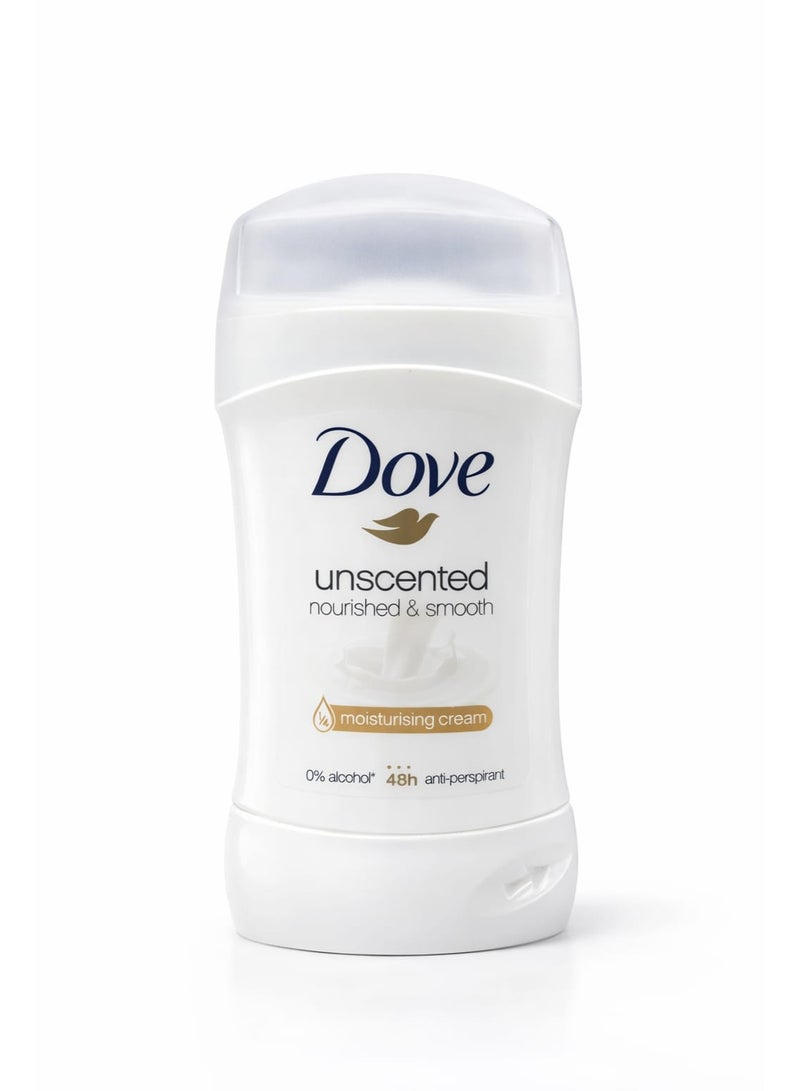 Dove unscented nourished & smooth - 0% Alcohol 48H Anti-Perspirant 40g - Image 1
