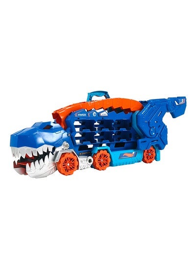 Hot Wheels مدينة هولر النهائي، يتحول إلى ديناصور تي-ريكس مع مضمار سباق، أضواء وأصوات، تخزين ألعاب لعدد 20+ سيارات بحجم 1:64 - Image 1