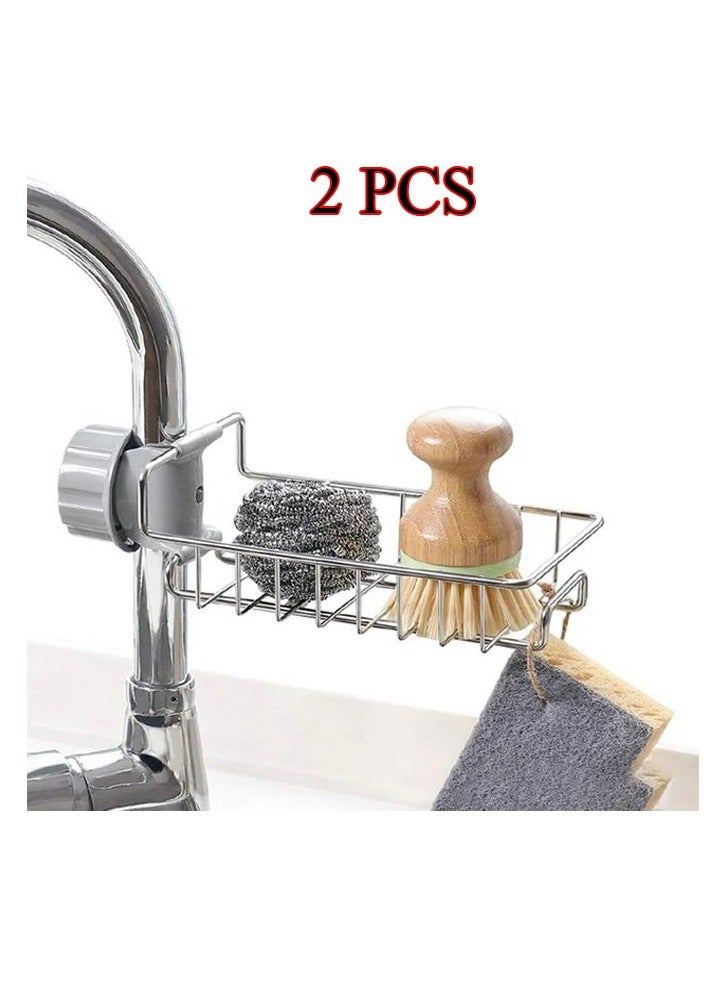 DRAMA HOME Sponge Holder, Stainless Steel Sink Organizer, Practical Home Kitchen Faucet Organizer Clip Storage Rack, Draining Rack for Soap, Sponge, Dish Sponge, Silver - Image 1