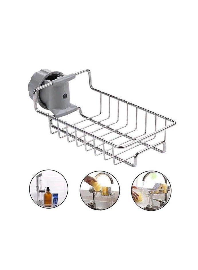 DRAMA HOME Sponge Holder, Stainless Steel Sink Organizer, Practical Home Kitchen Faucet Organizer Clip Storage Rack, Draining Rack for Soap, Sponge, Dish Sponge, Silver - Image 2