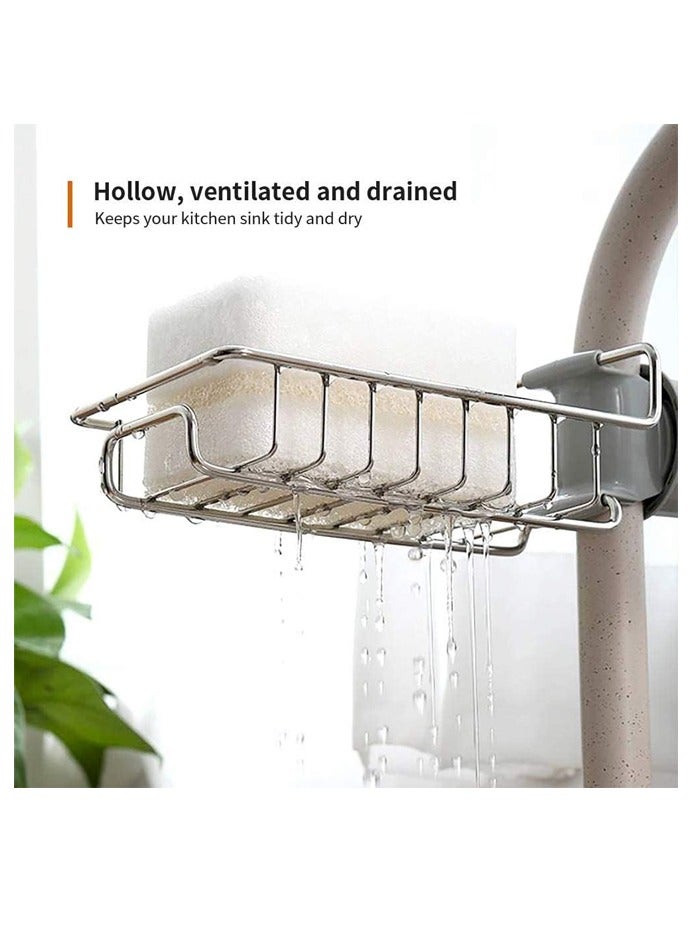 DRAMA HOME Sponge Holder, Stainless Steel Sink Organizer, Practical Home Kitchen Faucet Organizer Clip Storage Rack, Draining Rack for Soap, Sponge, Dish Sponge, Silver - Image 4