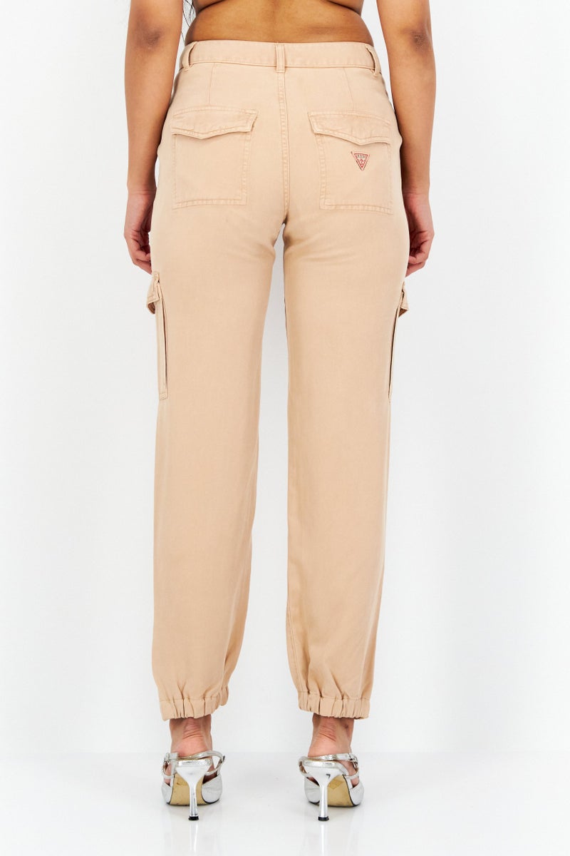 GUESS Women Regular Fit Plain Cargo Pants, Light Brown  - Image 3