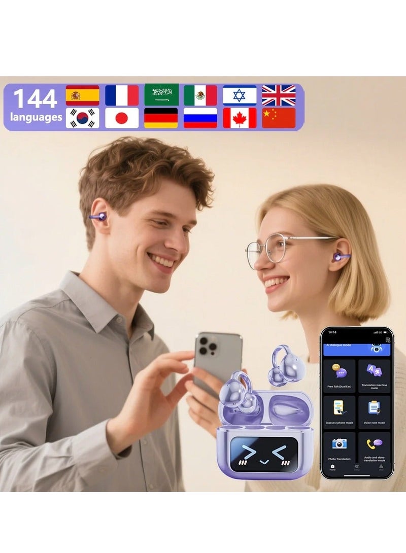 Latest 2026 Model Bluetooth Clip-On Earbuds with Color Screen, Stereo Sound & AI Translator (144 Languages), Hi-Fi Sport Earphones, Bluetooth 6.0 Technology，One-Touch Remote Photo Capture - Image 2