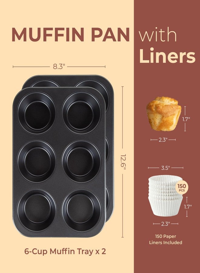 CARTMAN 2-Pack Jumbo Muffin Pan with 150 Cupcake Liners, Nonstick 6-Cup Large Muffin Tin for Baking, Food-Grade Carbon Steel Cupcake Pan for XL Treats & Egg Bites, Perfect for Family Breakfasts - Image 3