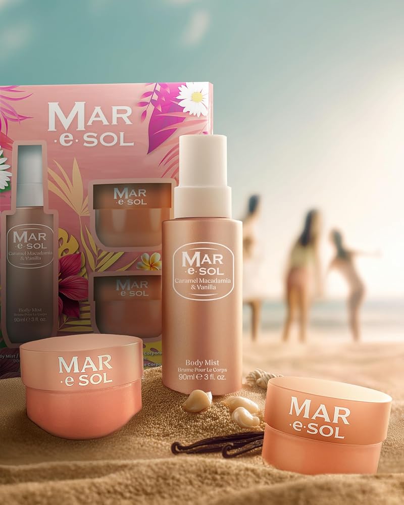 Mar.e.SOL Caramel Macadamia & Vanilla Gift Set – Body Mist 90ml + Scrub 100g + Body Butter 75ml Sweet & Long-Lasting Fragrance Nourishing Care Gift Set for Women - Image 2