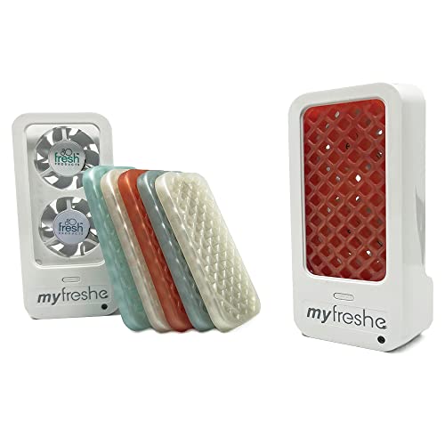 Fresh Products myfreshe Plug in Air Freshener Worry free No Heat No Glass Dry Fragrance Refills For Small Spaces Made in the USA Starter Kit w 2 Dispensers and 3 Fragrances