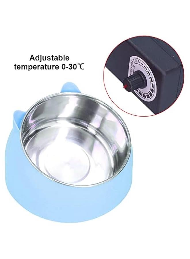 Heated Pet Bowl, Portable Heated Water Bowl Nordic Stainless Steel to Cervical Spine Constant Temperature Cat Food Bowl US Plug 100‑240V (Blue)  - Image 2
