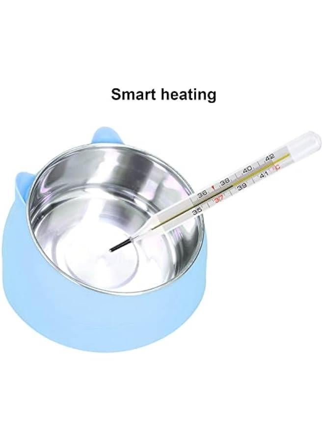 Heated Pet Bowl, Portable Heated Water Bowl Nordic Stainless Steel to Cervical Spine Constant Temperature Cat Food Bowl US Plug 100‑240V (Blue)  - Image 5