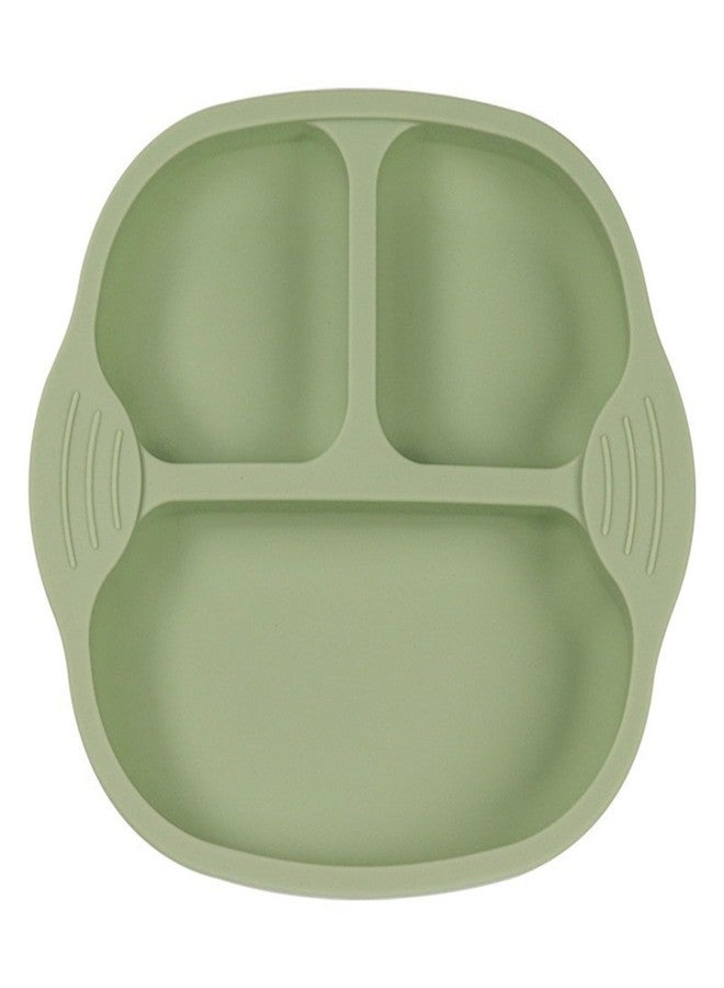 HENIJ® Silicone Baby Feeding Plate, Divided Suction Dish, Non-Slip - Dishwasher and Microwave Safe, Pack of 1, Green - Image 1