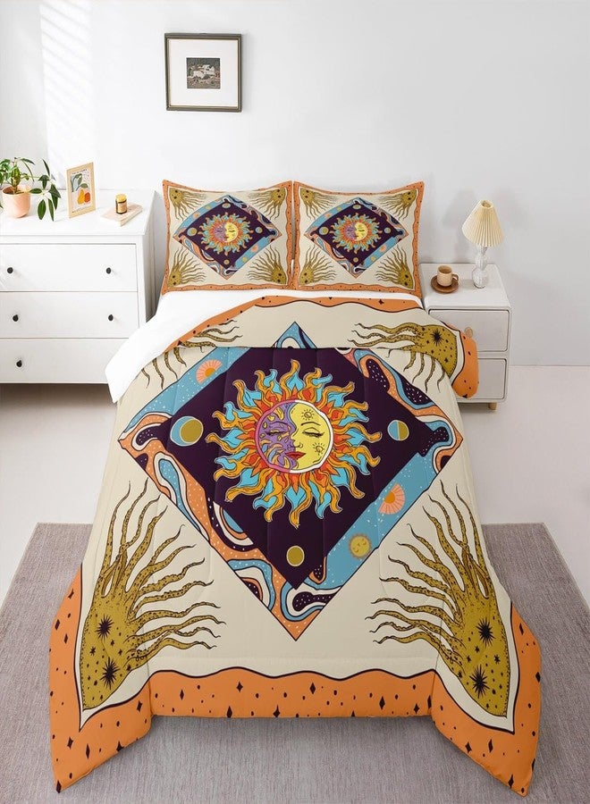 Man Fei Manfei Sun Moon Trippy Comforter Set King, Star Galaxy Boho Exotic Bedding Set 3pcs for Kids Teens Adults Room Decor, Geometric Creative Quilt Set, Colorful Bright Duvet Insert with 2 Pillowcases - Image 5