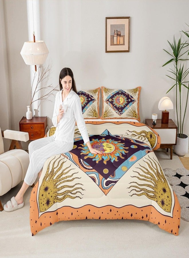 Man Fei Manfei Sun Moon Trippy Comforter Set King, Star Galaxy Boho Exotic Bedding Set 3pcs for Kids Teens Adults Room Decor, Geometric Creative Quilt Set, Colorful Bright Duvet Insert with 2 Pillowcases - Image 1