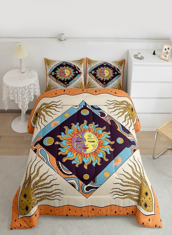 Man Fei Manfei Sun Moon Trippy Comforter Set King, Star Galaxy Boho Exotic Bedding Set 3pcs for Kids Teens Adults Room Decor, Geometric Creative Quilt Set, Colorful Bright Duvet Insert with 2 Pillowcases - Image 4