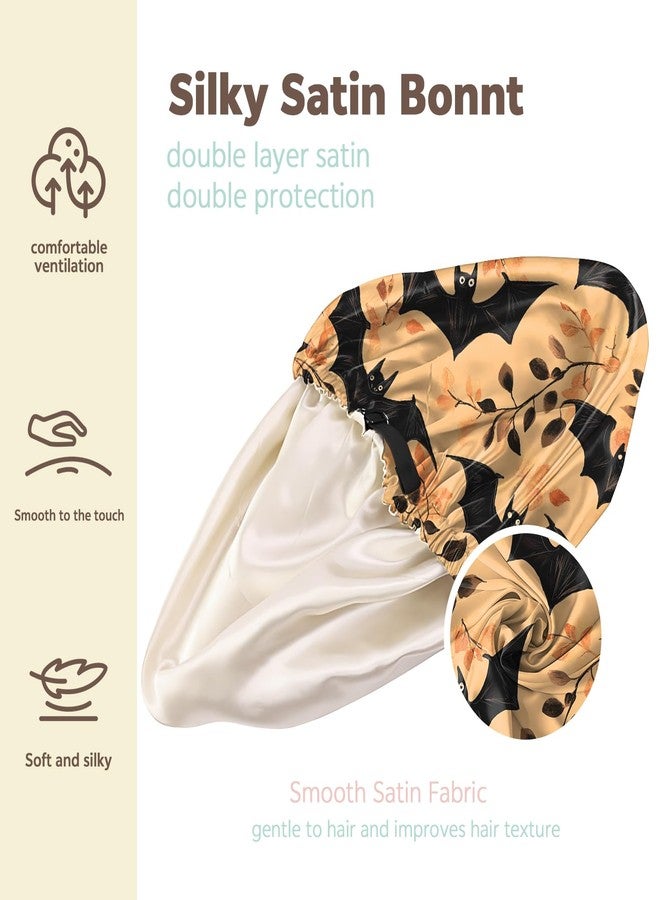 Cabreche 2 PCS Bonnets for Women Girls Satin Hair Bonnet Double Layer Silk Adjustable Elastic Sleep Cap Cute Aesthetic-Bat - Image 3
