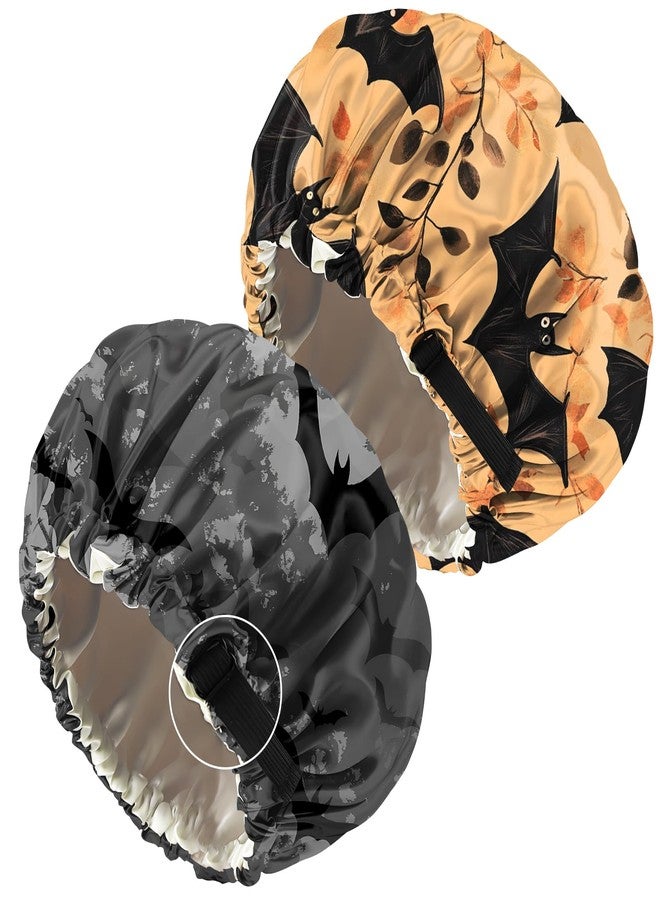 Cabreche 2 PCS Bonnets for Women Girls Satin Hair Bonnet Double Layer Silk Adjustable Elastic Sleep Cap Cute Aesthetic-Bat - Image 1