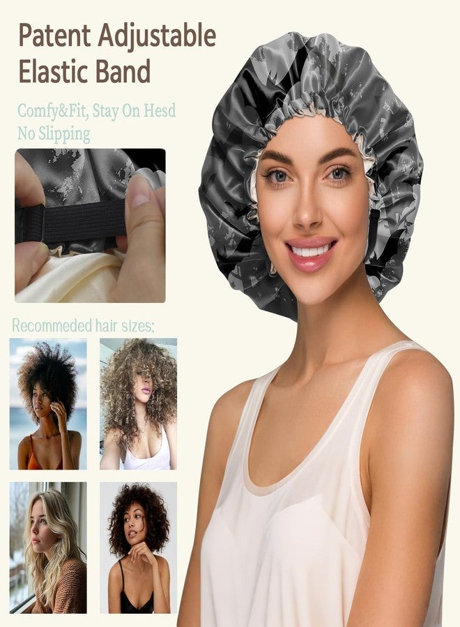 Cabreche 2 PCS Bonnets for Women Girls Satin Hair Bonnet Double Layer Silk Adjustable Elastic Sleep Cap Cute Aesthetic-Bat - Image 4