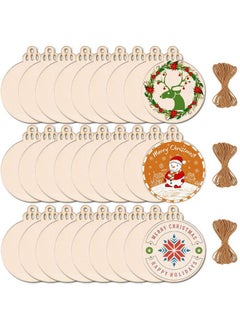 Max Fun 60Pcs 3.5" Diy Wooden Christmas Ornaments Unfinished Predrilled Wood Slices Circles For Crafts Round Centerpieces Discs Holiday Hanging Decorations  - Image 1