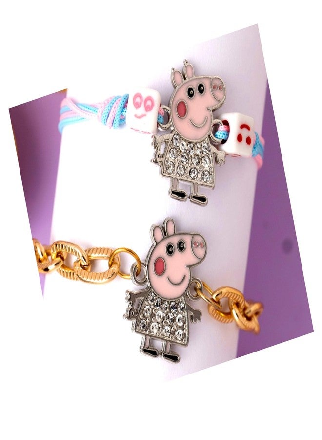 DECORATIVE BUCKETS Rakhi for kids |peppa rakhi | Sibling rakhi |Rakhi combo |rakhi for brother |rakhi for girls| |kids rakhi |rakhi for boys |evil eye rakhi| peppa pig rakhi| (GEORGE PIG PAIR RAKHI) - Image 1
