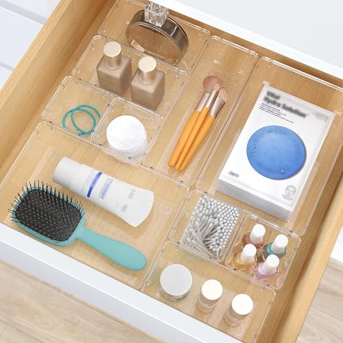 StorMiracle 13 PCS Clear Plastic Drawer Organizers Set, 4 Size Desk Drawer Organizer Trays for Makeup, Jewelry, Kitchen Utensils, Gadgets and Office Accessories - Image 5