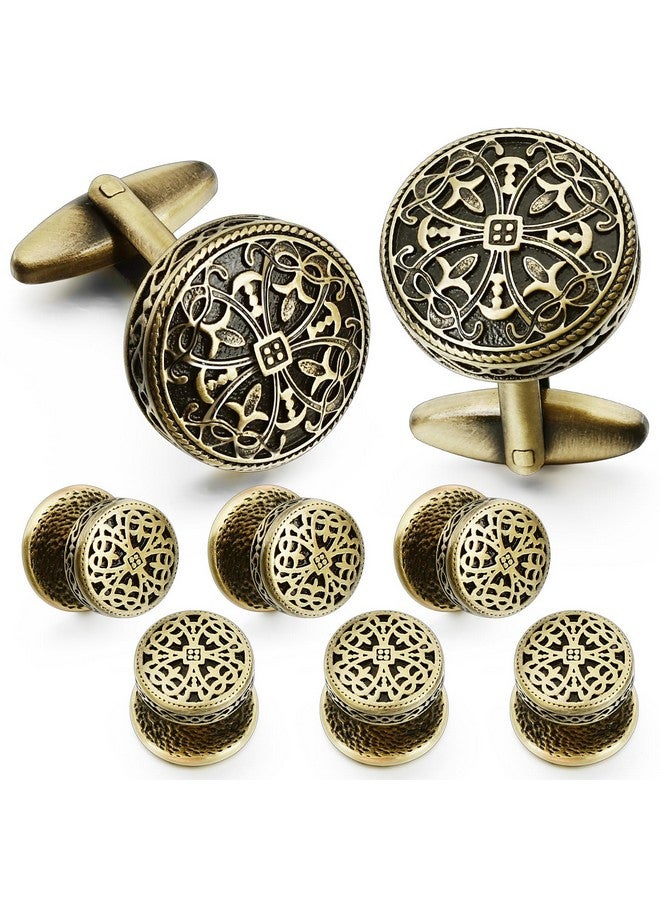 HAWSON Retro Pattern Cufflinks And Tuxedo Shirt Studs Set For Men Wedding Birthday Party With Gift Box - Image 1