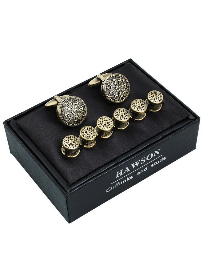HAWSON Retro Pattern Cufflinks And Tuxedo Shirt Studs Set For Men Wedding Birthday Party With Gift Box - Image 4